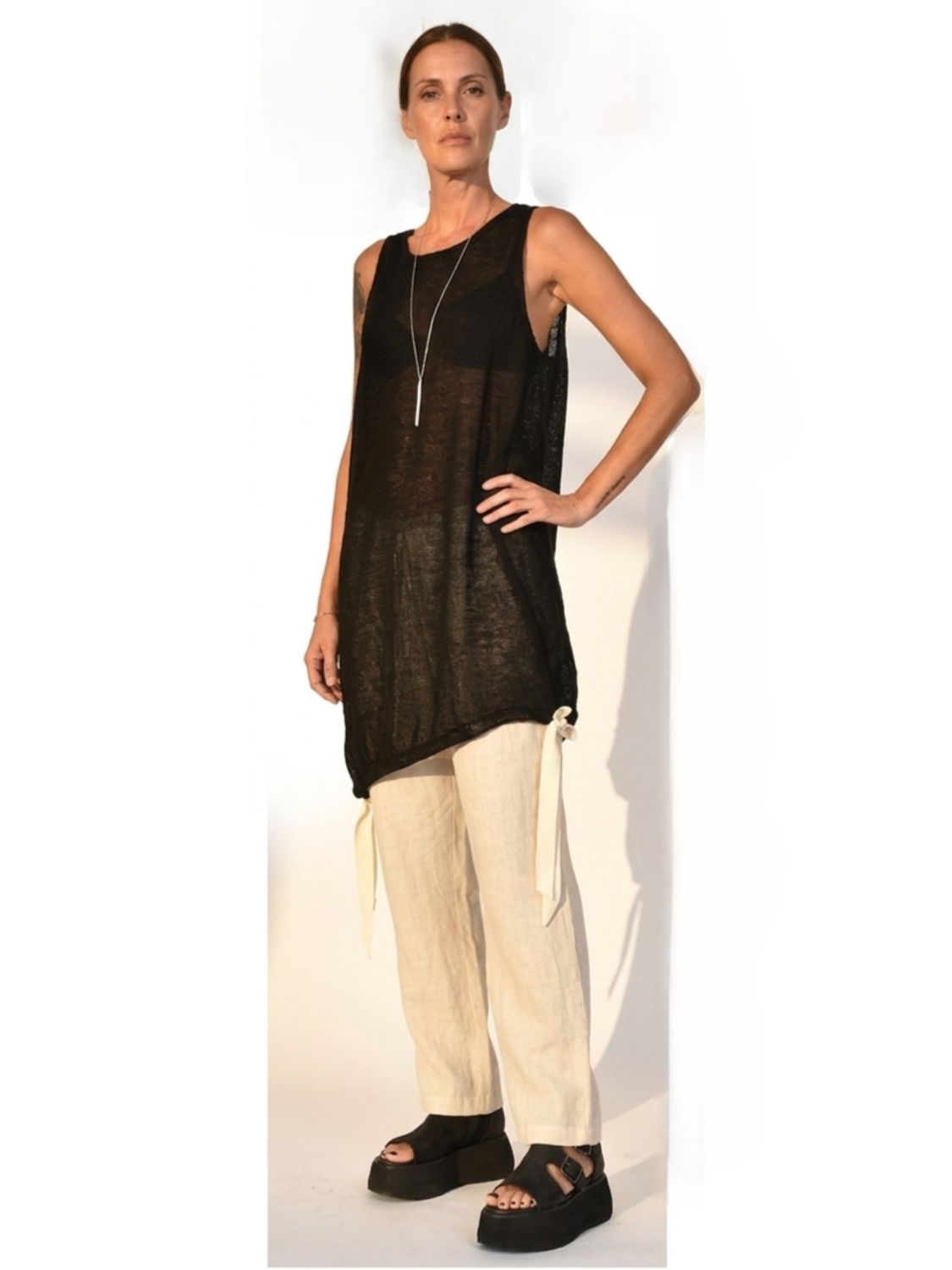 Black Knitted Tank Tunic – Semi-Sheer Layered Look