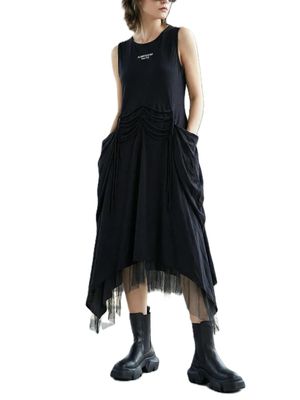 Draped Black Woven Dress – Avant-Garde Minimal Form
