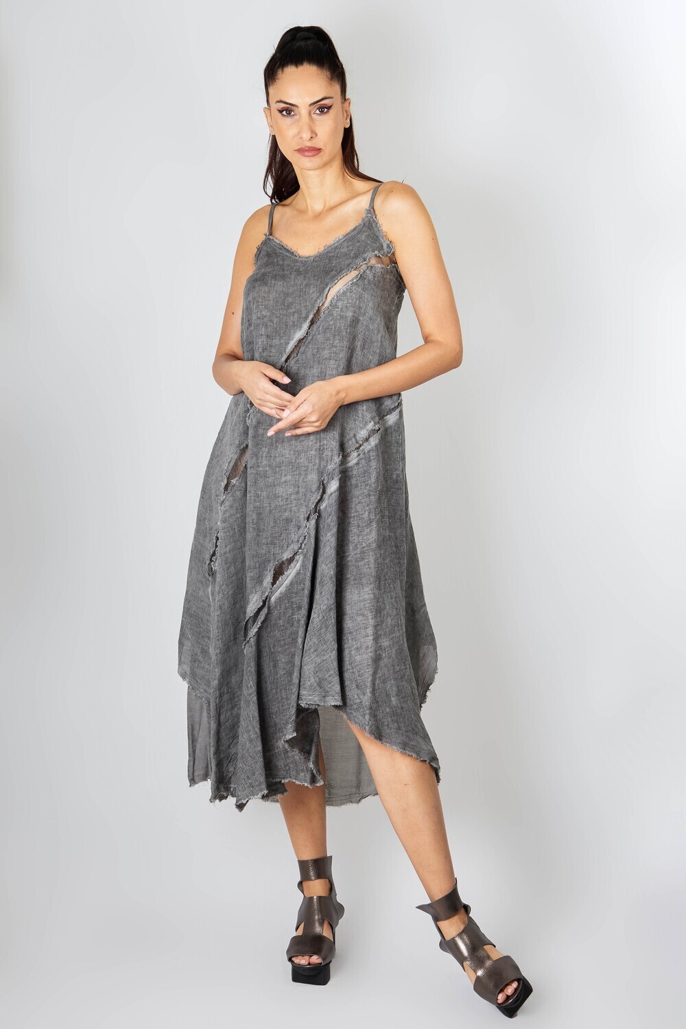 Distressed Asymmetrical Slip Dress – Edgy Contemporary Style