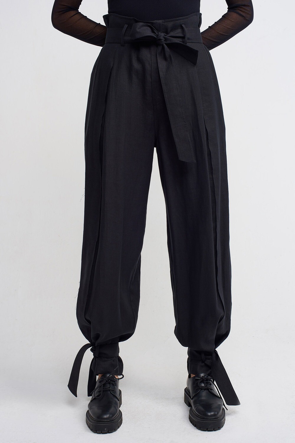 High-Waisted Bow &amp; Ankle Tie Pants – Elegant Feminine Trousers