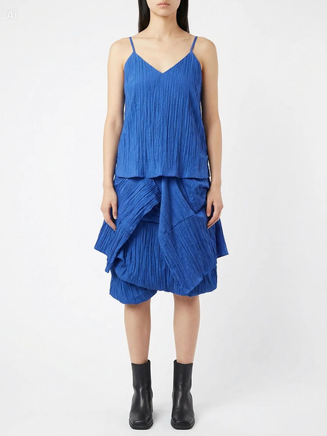 Asymmetrical Pleated Camisole – Modern Minimalist Draped Top