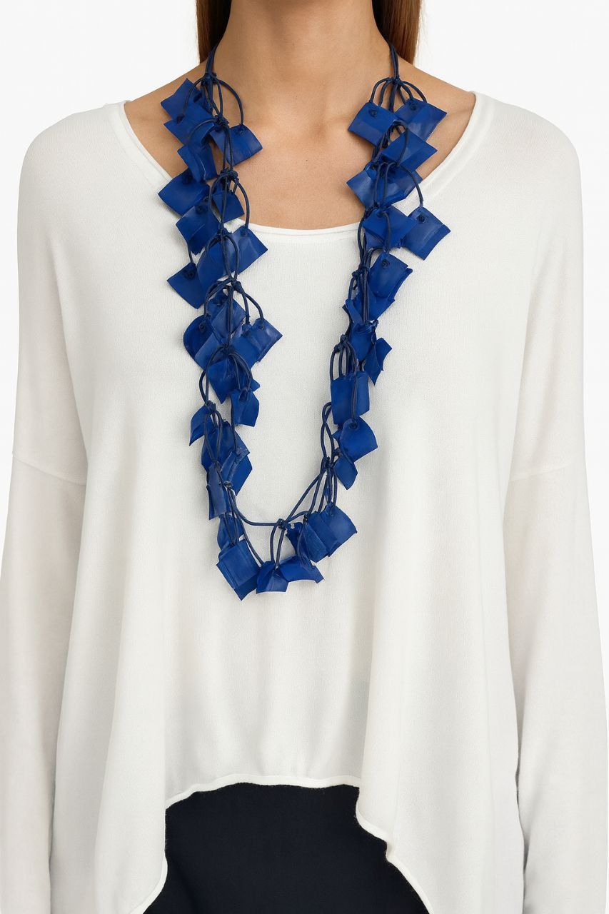 Sculptural Blue Geometric Necklace – Modern Statement Jewelry