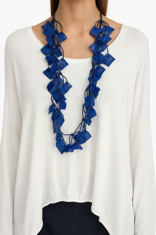 Sculptural Blue Geometric Necklace – Modern Statement Jewelry