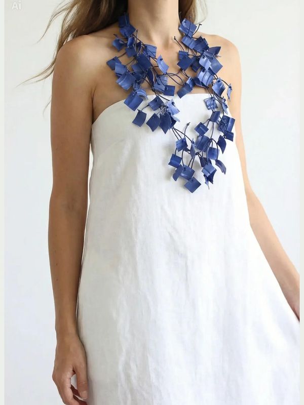 Sculptural Blue Geometric Necklace – Modern Statement Jewelry