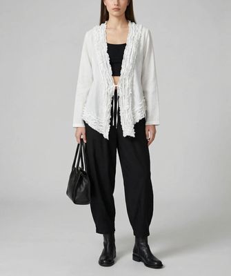 White Ruffled Cardigan