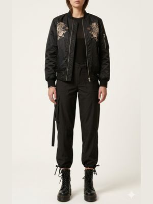 Black Utility Cargo Pants – High-Waist Tapered Fit for Women