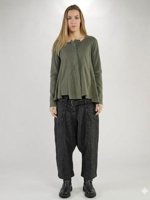 High-Low Hem Pleated Jacket – Elegant Draped Outerwear