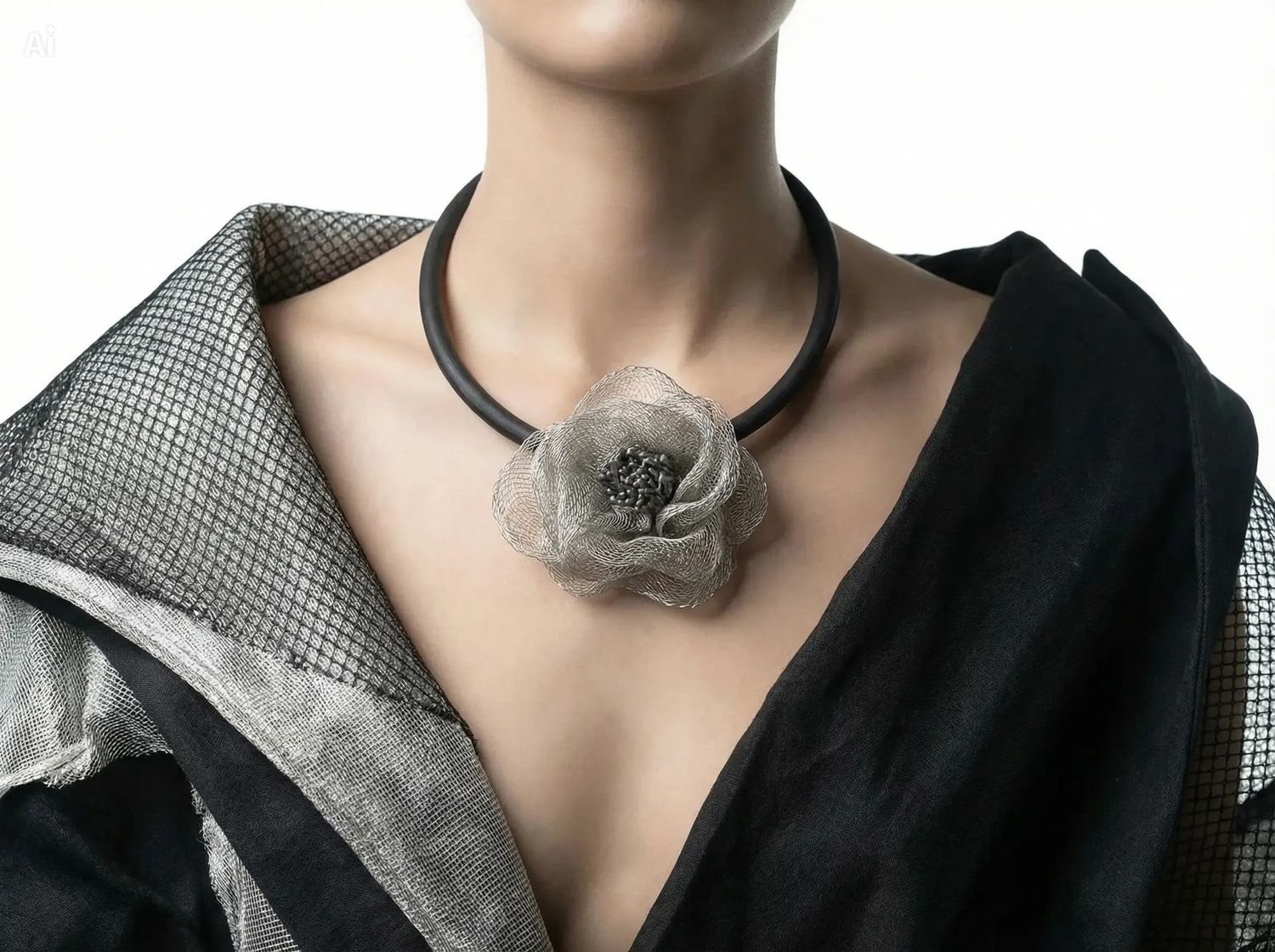 Industrial-chic wire work floral Necklace – Contemporary Statement Jewelry