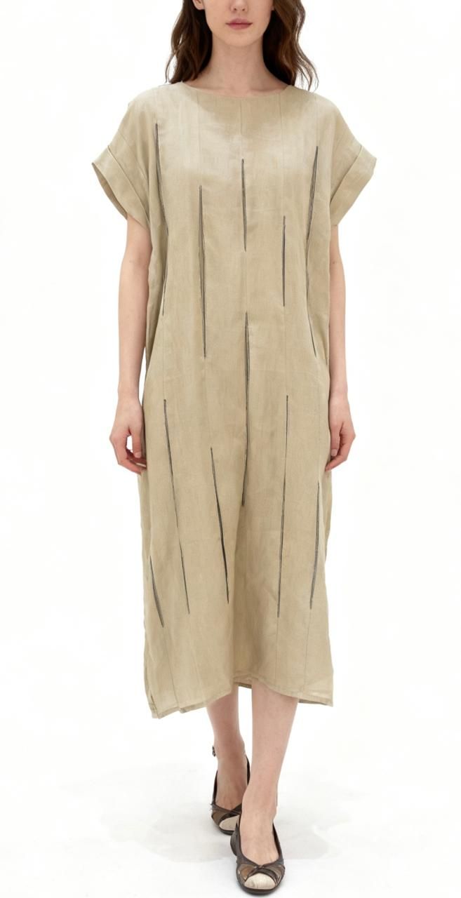 Sand Linen Textured Kaftan Dress