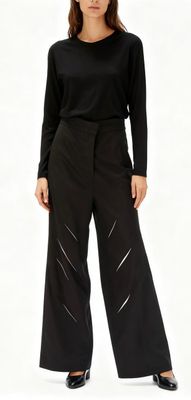 Black Wide-Leg Pants with Slashed Detail – Edgy Minimalist Trousers