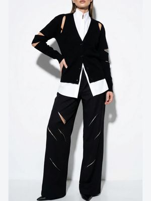 Black Wide-Leg Pants with Slashed Detail – Edgy Minimalist Trousers