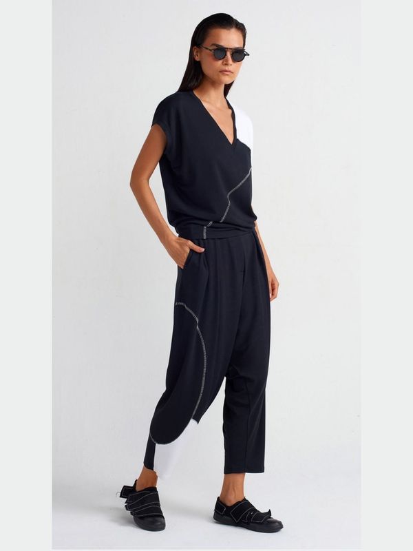 Black &amp; White Drop-Crotch Pants – Bold Contrast Streetwear