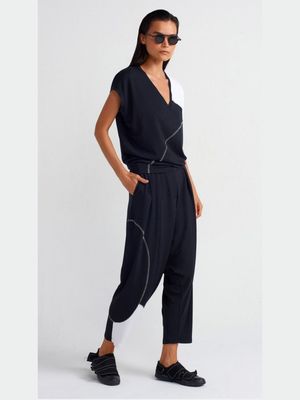 Black &amp; White Drop-Crotch Pants – Bold Contrast Streetwear