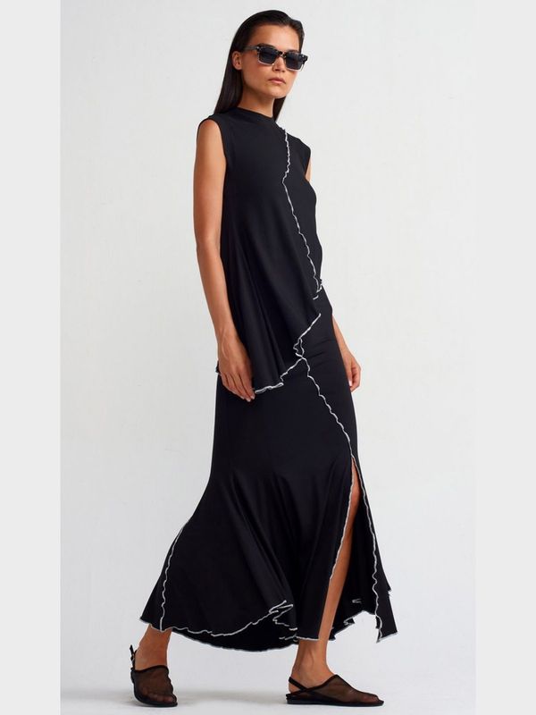 Asymmetrical Sleeveless Top &amp; Flared Skirt Set – Modern Black Co-ord