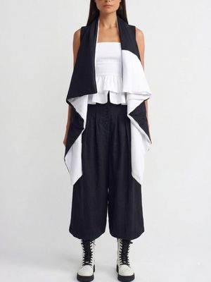Asymmetrical Drape Vest – Black &amp; White Statement Layer