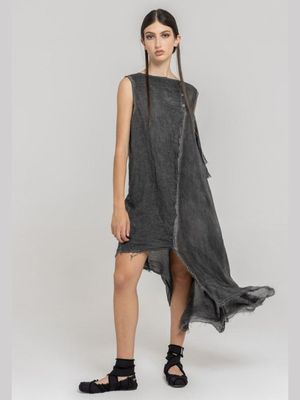 Asymmetrical Raw-Edge Midi Dress – Edgy Minimalist Statement