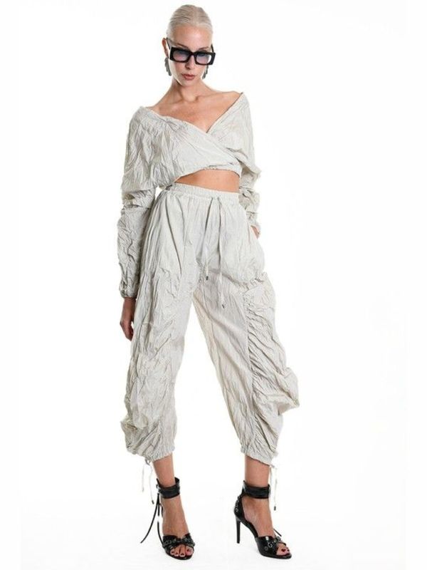 Crinkled Ruched Jogger Pants – Stylish Casual Streetwear