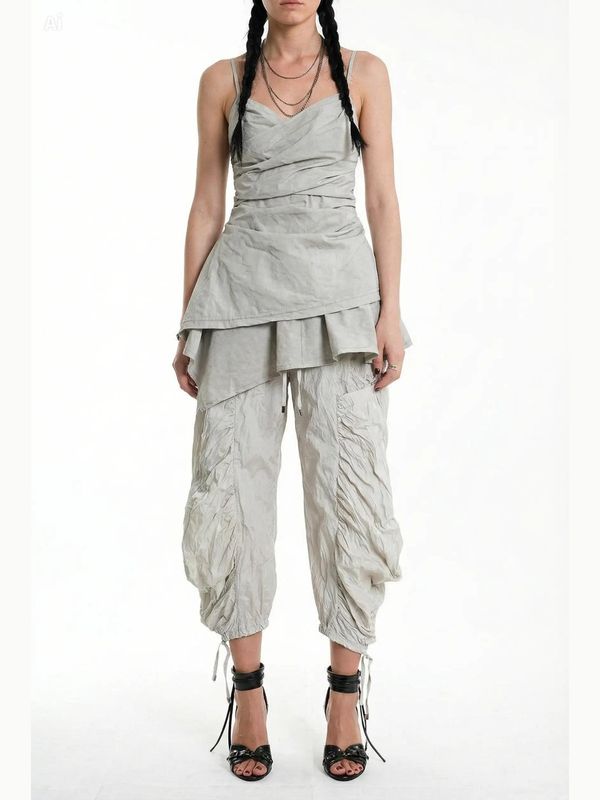 Crinkled Ruched Jogger Pants – Stylish Casual Streetwear