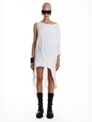 Asymmetrical Crinkled One-Sleeve Dress – Avant-Garde Casual Evening Wear