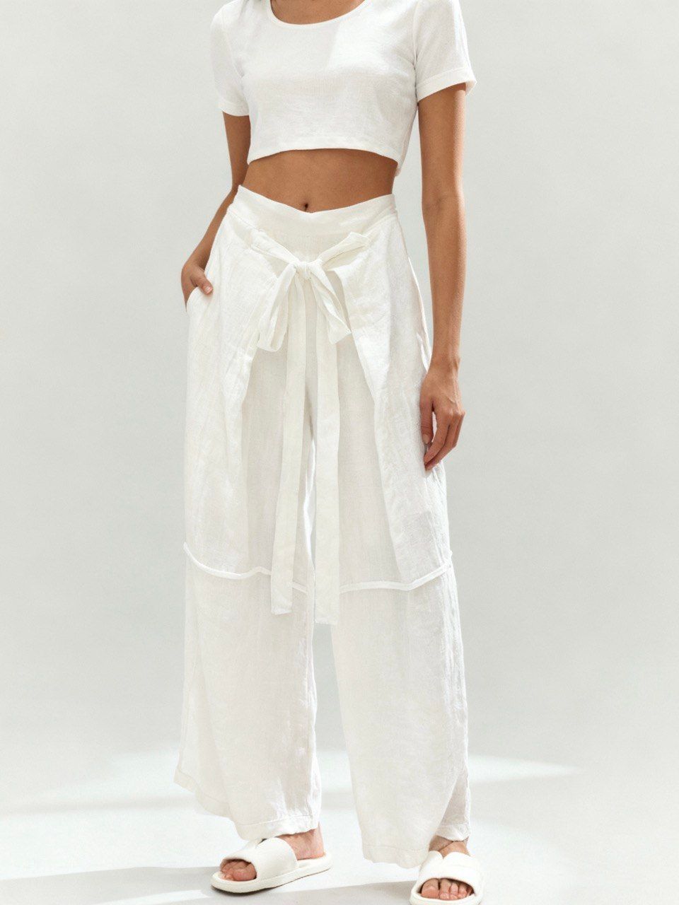 White Wide-Leg Palazzo Pants