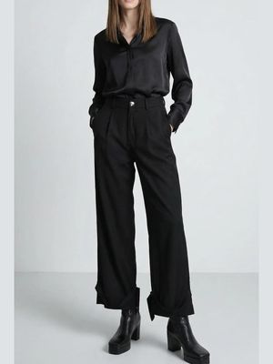 Black Wide-Leg Tailored Pants – High-Waist Avant-Garde Designer Trousers
