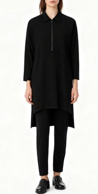 Black Zip-Front Tunic Dress