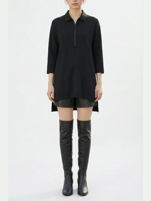 Black Zip-Front Tunic Dress