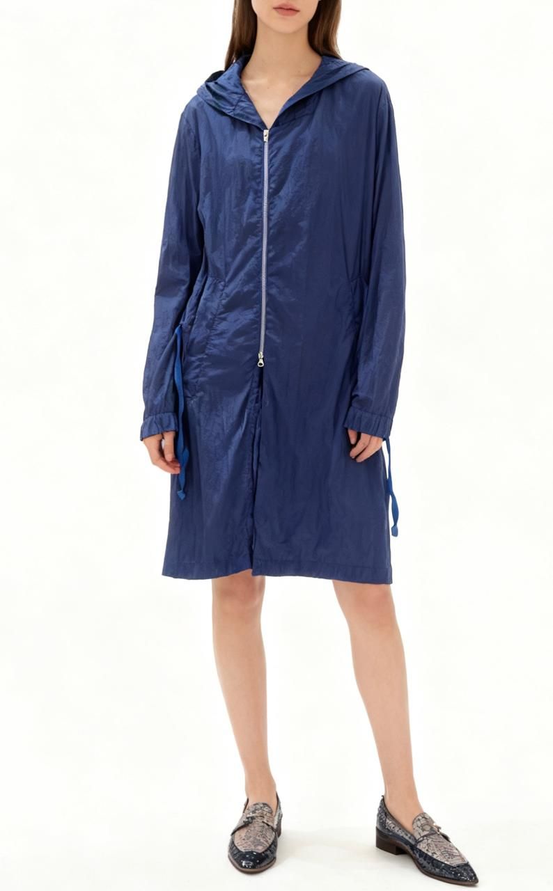 Navy Blue Lightweight Hooded Raincoat