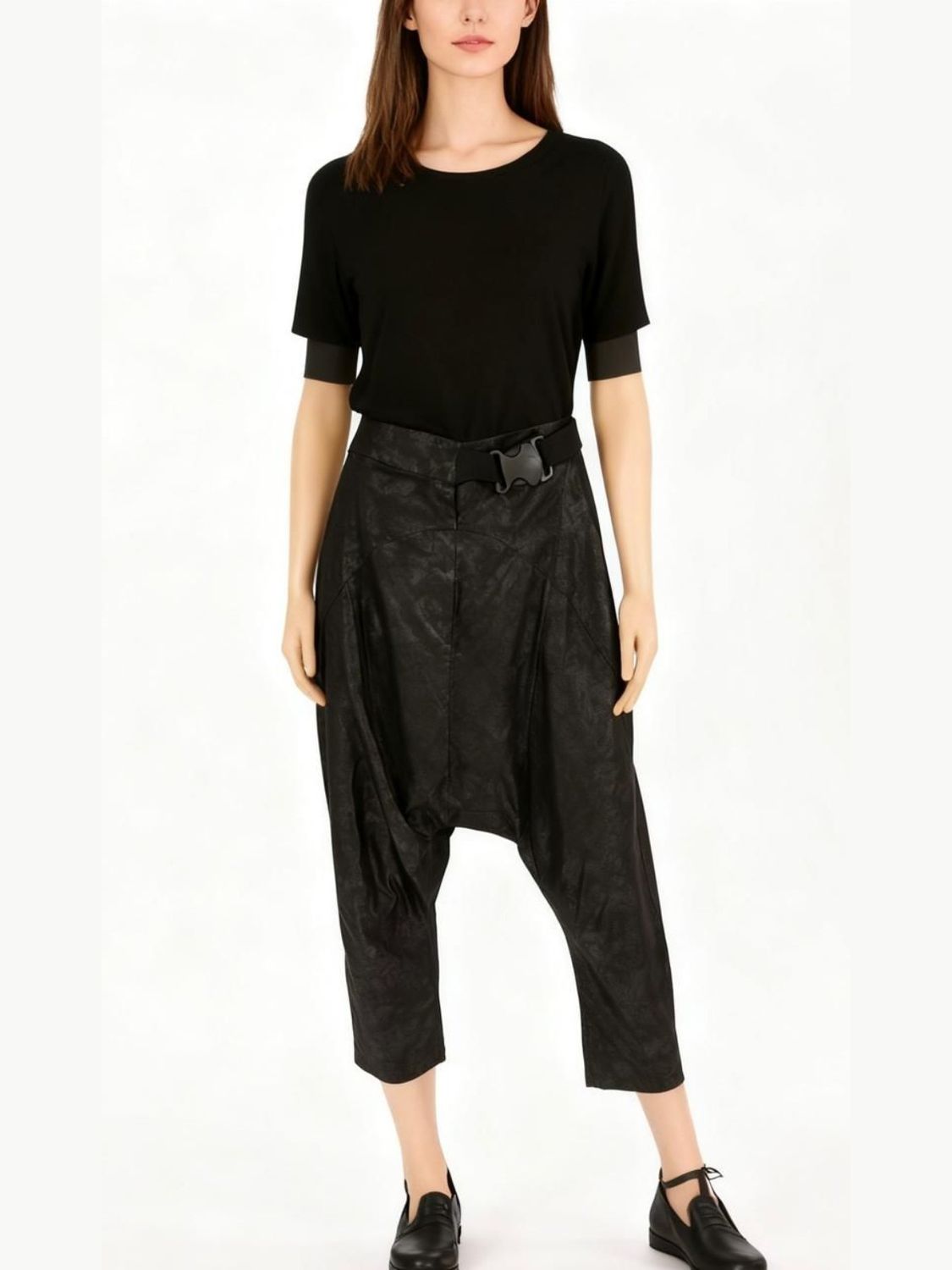 Black Drop-Crotch Belted Pants