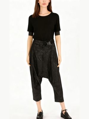 Black Drop-Crotch Belted Pants