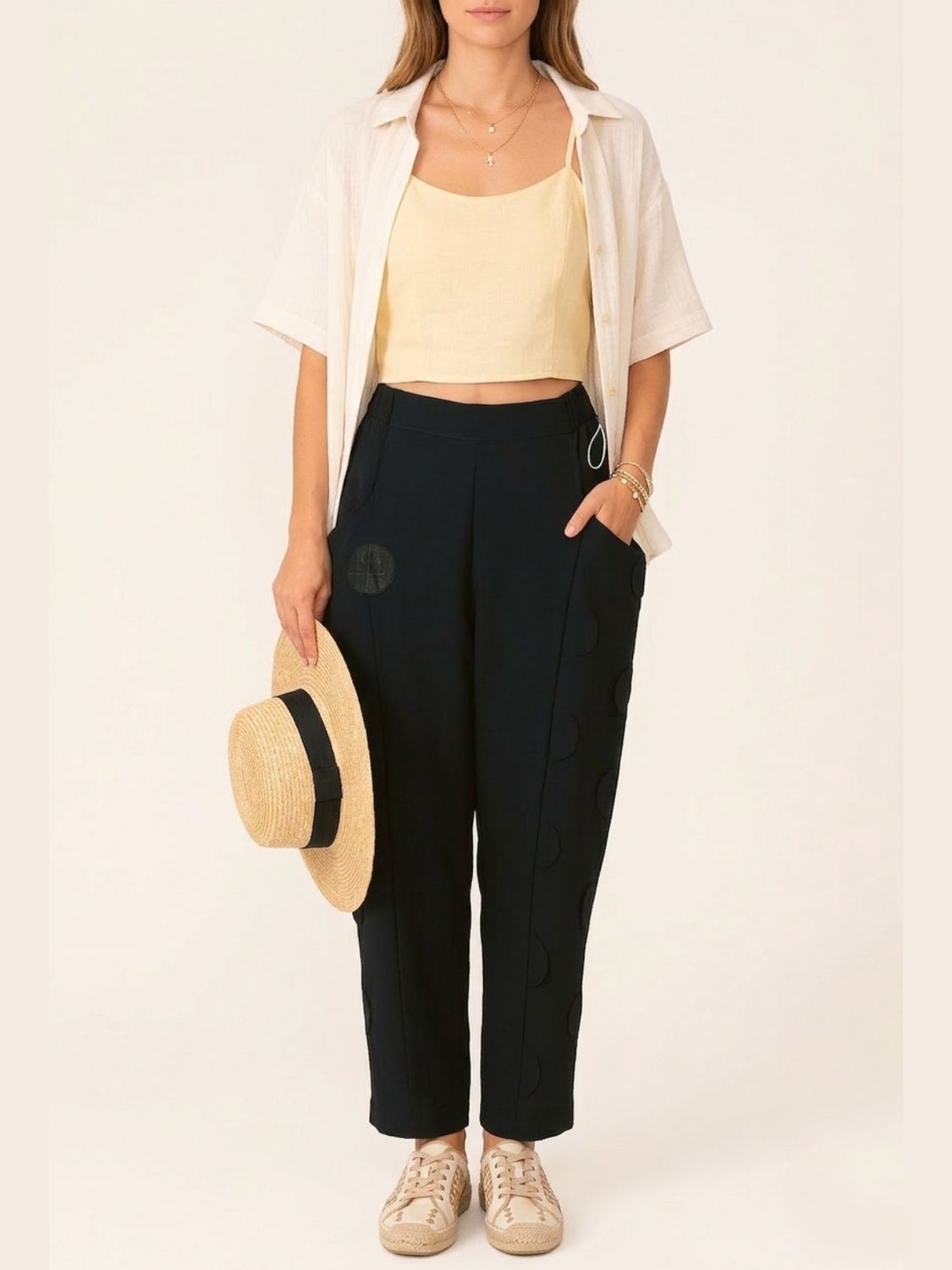 Black Relaxed Fit Pants with Emblem Detail