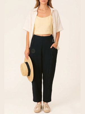 Black Relaxed Fit Pants with Emblem Detail