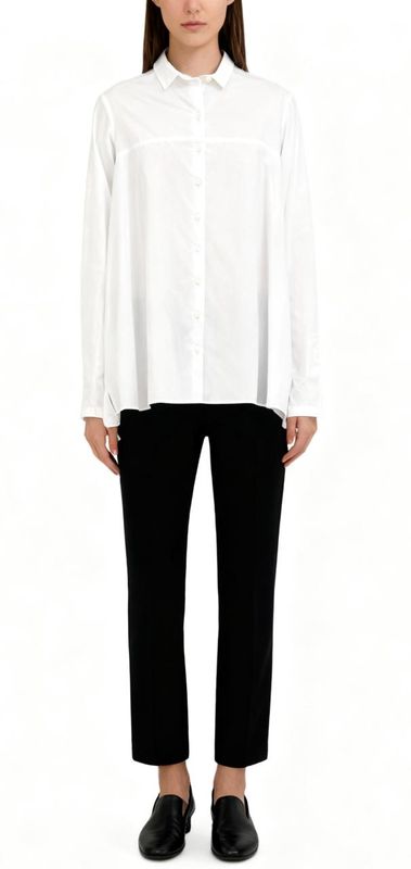 White Longline Button-Down Shirt with Asymmetrical Hem