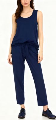 Navy Sleeveless Tank Top with Adjustable Hem