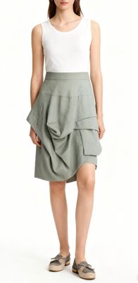 Olive Green Asymmetrical Draped Skirt