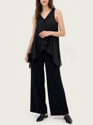 Black Draped Sleeveless Tunic Top