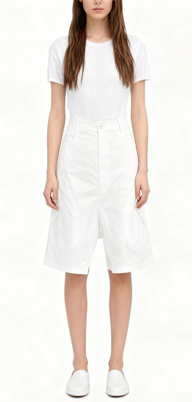 White Drop-Crotch Cargo Pants