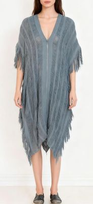 Textured Grey Fringed Kaftan
