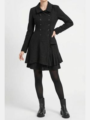 Asymmetric Double-Breasted Black Coat