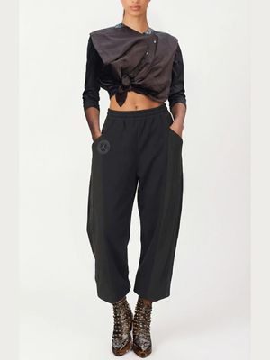 Textured Polka Hoodie And Black Circular Detail Trousers Set