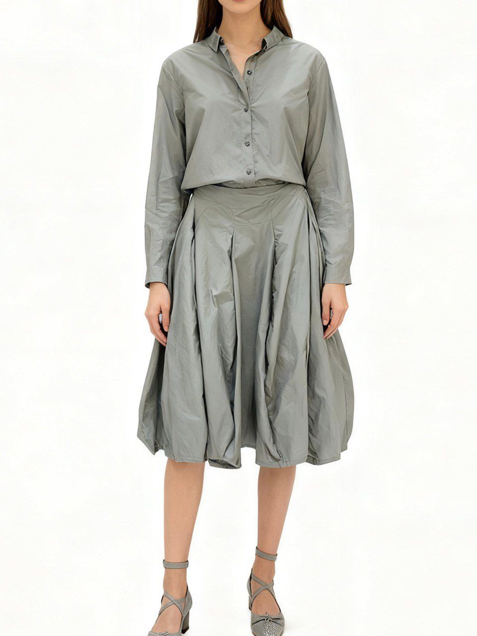 Voluminous Midi Skirt with Structured Draping