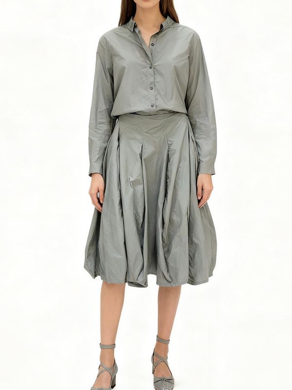 Voluminous Midi Skirt with Structured Draping