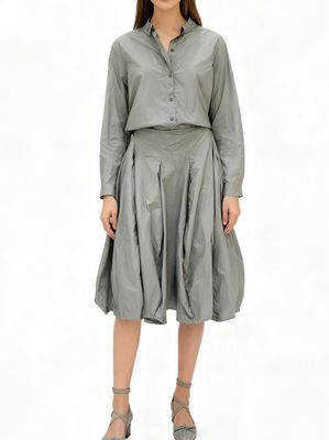 Voluminous Midi Skirt with Structured Draping