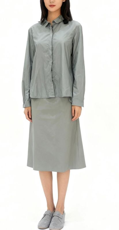 Structured Satin Dark Grey Button-Down Blouse