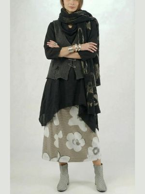 Floral Panel Dark Grey Midi Banana Skirt