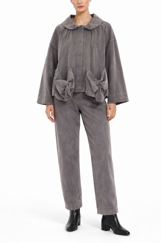 Sculpted Bow-Pocket Utility Jacket in Dark Grey