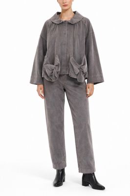 Sculpted Bow-Pocket Utility Jacket in Dark Grey