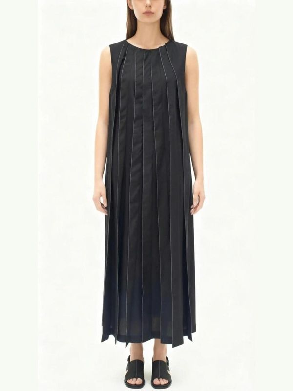Architectural Pleated Column Maxi Dress