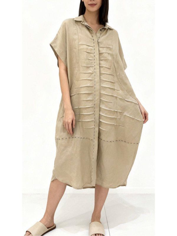 Architectural Pleated Midi Shirt Dress