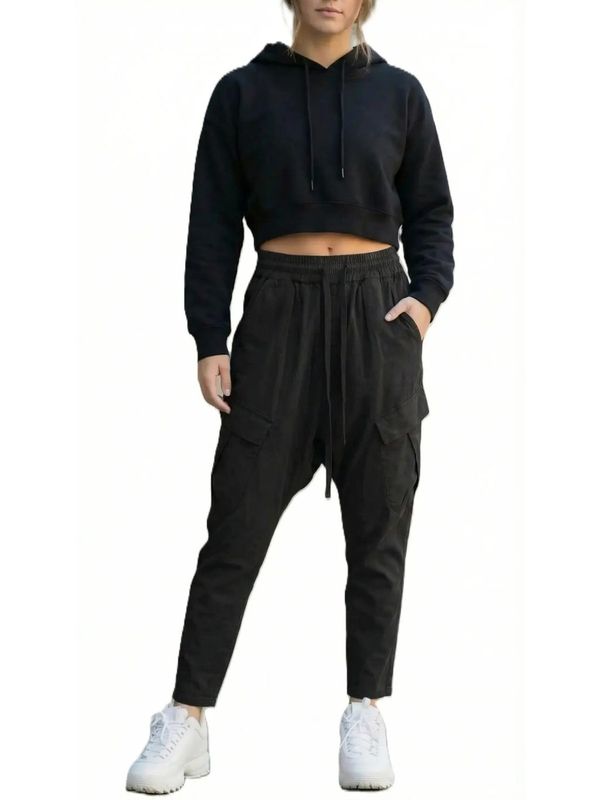 Black Utility Drop-Crotch Cargo Pants